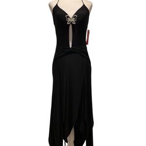 Dead stock whimsigoth fairy Chic Black Backless Dress with rhine butterfly